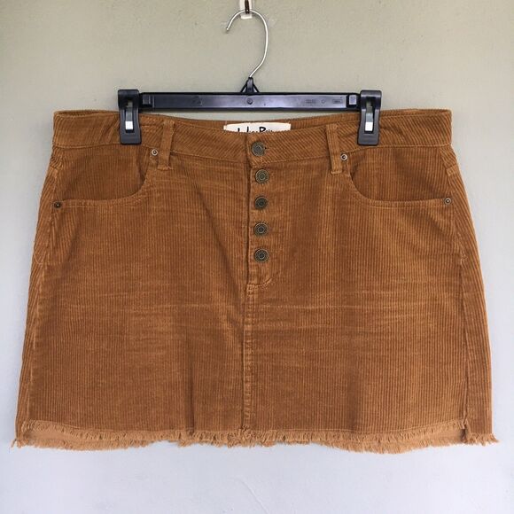 Indigo Rein Corduroy Skirt Women 13 30 Brown Mini Button Fly Y2K Academia Core - Picture 1 of 10